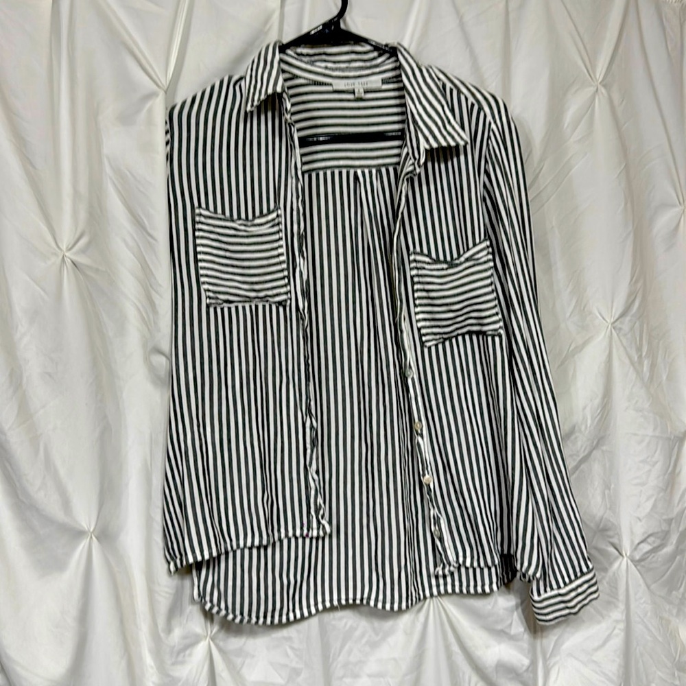 Black and white striped Love Tree button up size small